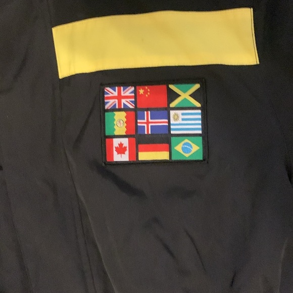 forever 21 mens medium coat jacket black puffer ski flags hooded Logo Full Zip S - Picture 4 of 12